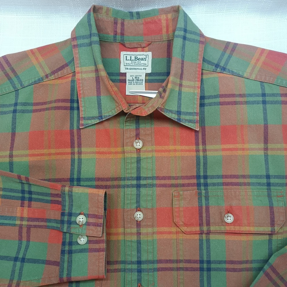LL Bean Mens L Plaid Traditional Fit Long Sleeve Button Down Shirt Gorpcore - Picture 1 of 5
